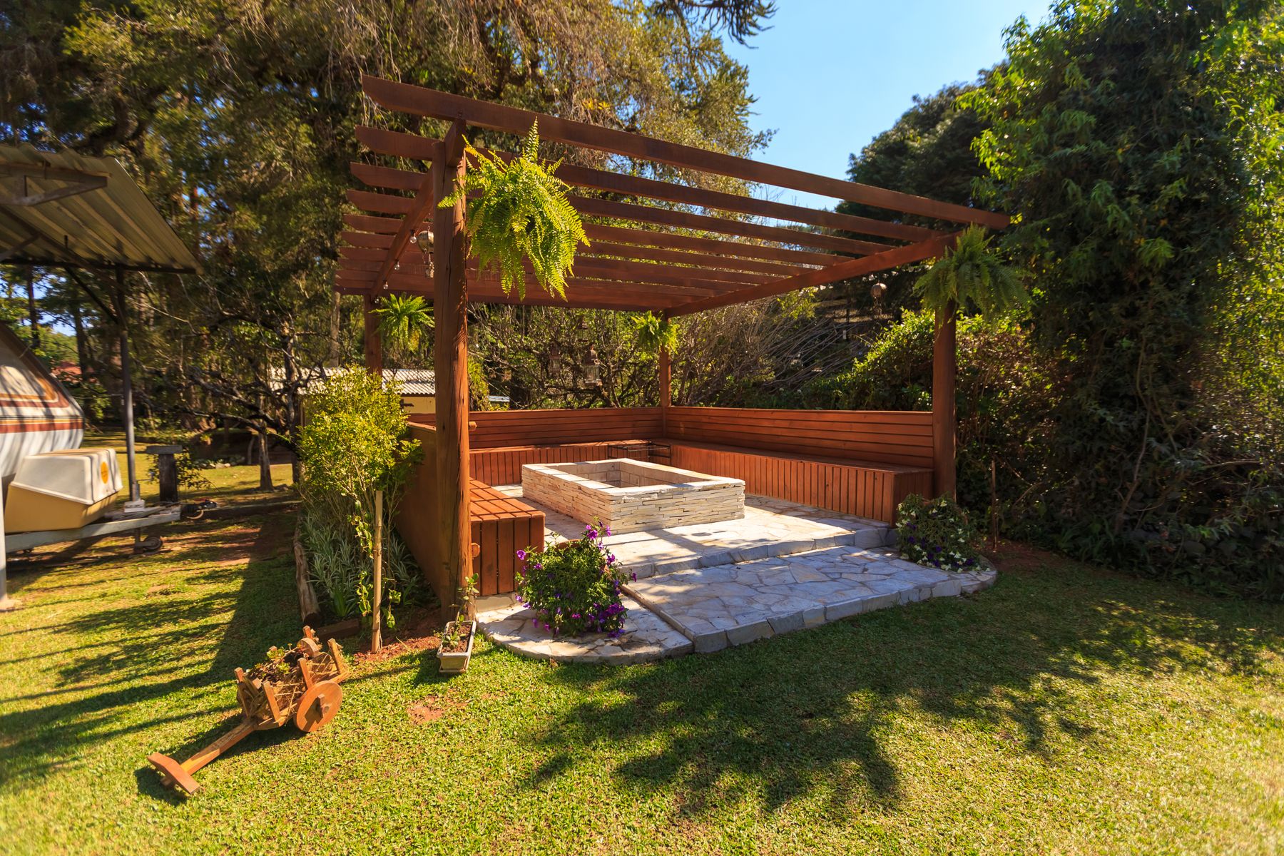 Cedar pavilion and stone terrace, Montford
